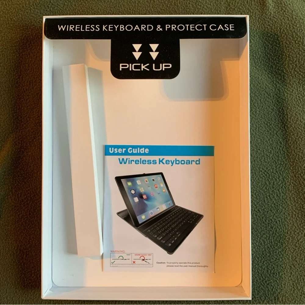 FUC ProCase keyboard case for iPad Pro 12.9”. Black and silver. Charging cord.